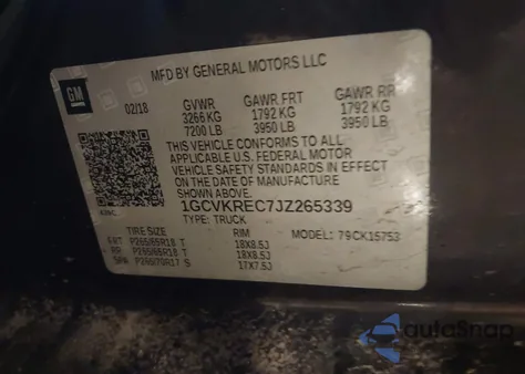 2018 Chevrolet Silverado 1500 2Lt z USA, uszkodzony, nr VIN 1GCVKREC7JZ265339